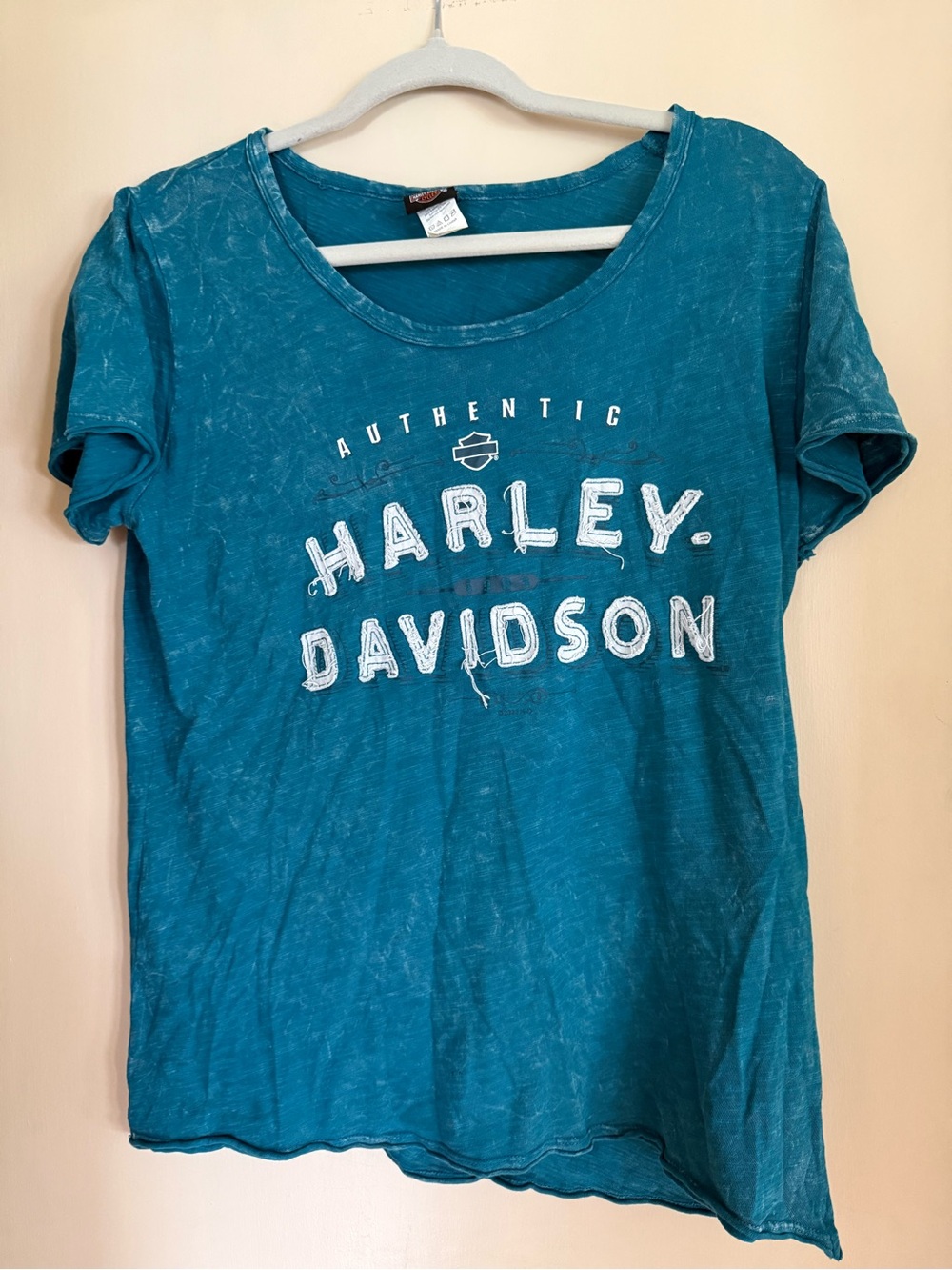 Harley-Davidson Authentic Teal Acid Wash Tee Daytona Beach FL Sz L woman’s